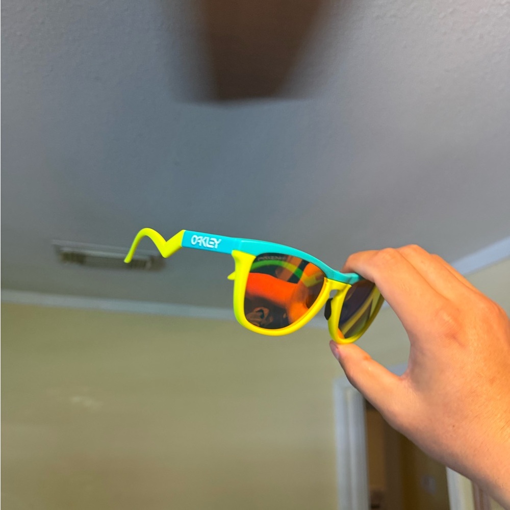 Oakley K Yellow & Teal Sunglasses with Orange Mirrored Lenses